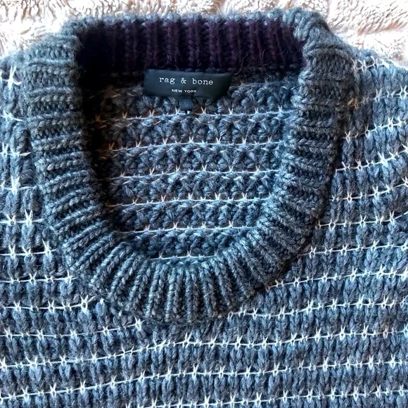 Merino Wool and Cashmere Rag and Bone Open Weave Crew Neck Gray Tunic Sweater